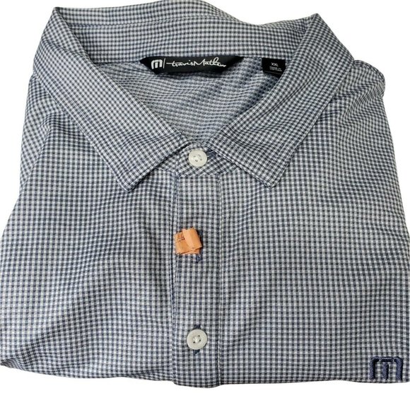 Travis Mathew Golf Polo Shirt Men's XXL Blue Gingham Performance Short Sleeve - Picture 9 of 9